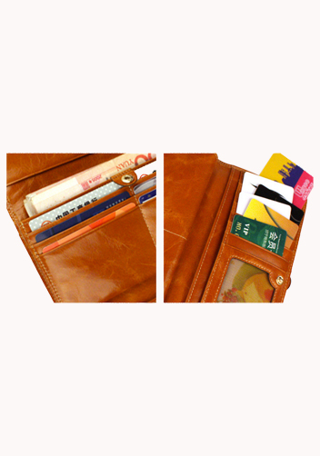 Michaela Vintage Oil Wax Cowhide Tri-Folds Wallet Camel