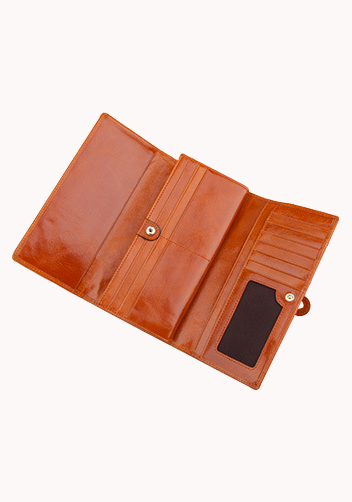 Michaela Vintage Oil Wax Cowhide Tri-Folds Wallet Camel