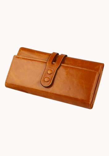Michaela Vintage Oil Wax Cowhide Tri-Folds Wallet Camel