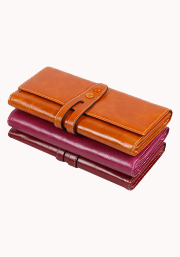 Michaela Vintage Oil Wax Cowhide Tri-Folds Wallet Camel