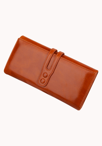 Michaela Vintage Oil Wax Cowhide Tri-Folds Wallet Camel