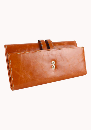 Michaela Vintage Oil Wax Cowhide Tri-Folds Wallet Camel