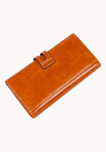 Michaela Vintage Oil Wax Cowhide Tri-Folds Wallet Camel
