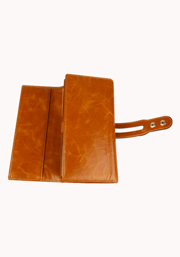 Michaela Vintage Oil Wax Cowhide Tri-Folds Wallet Camel