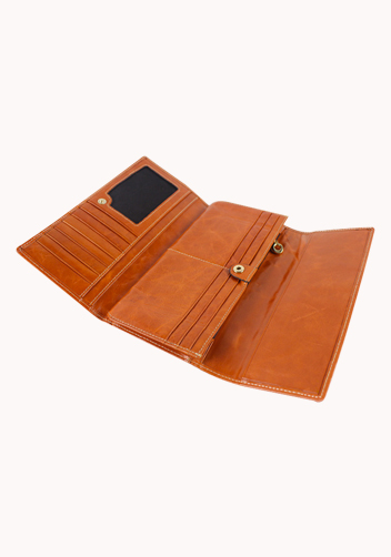 Michaela Vintage Oil Wax Cowhide Tri-Folds Wallet Camel