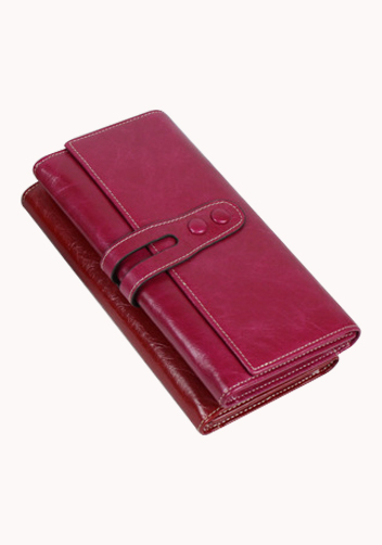 Michaela Vintage Oil Wax Cowhide Tri-Folds Wallet Hot Pink