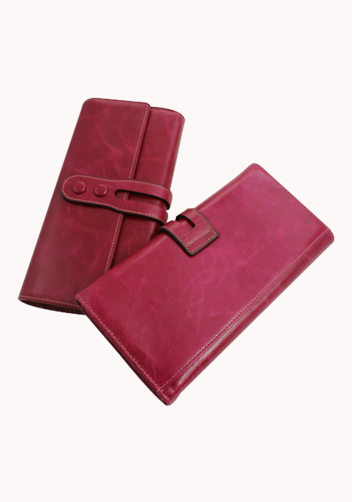 Michaela Vintage Oil Wax Cowhide Tri-Folds Wallet Hot Pink
