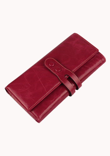 Michaela Vintage Oil Wax Cowhide Tri-Folds Wallet Red