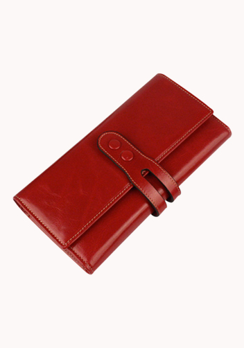 Michaela Vintage Oil Wax Cowhide Tri-Folds Wallet Red