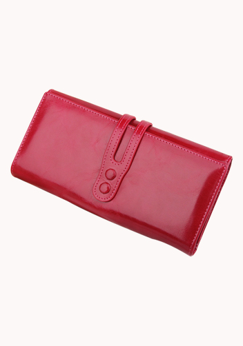 Michaela Vintage Oil Wax Cowhide Tri-Folds Wallet Red