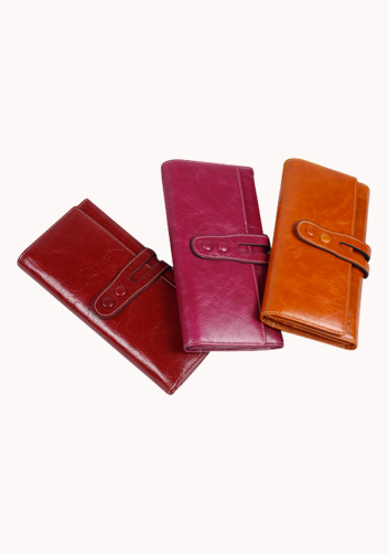 Michaela Vintage Oil Wax Cowhide Tri-Folds Wallet Red