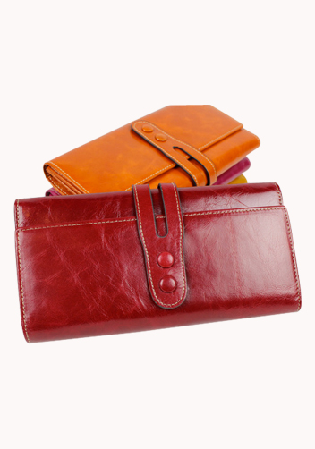 Michaela Vintage Oil Wax Cowhide Tri-Folds Wallet Red