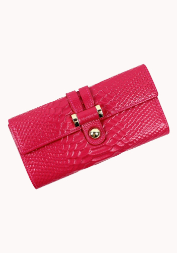 Maggie Tri-Folds Wallet In Snake Effect Leather Hot Pink