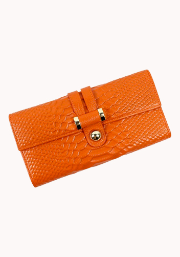 Maggie Tri-Folds Wallet In Snake Effect Leather Orange 
