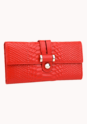 Maggie Tri-Folds Wallet In Snake Effect Leather Red 