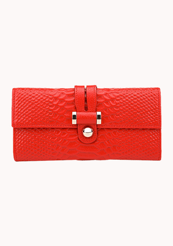 Maggie Tri-Folds Wallet In Snake Effect Leather Red 