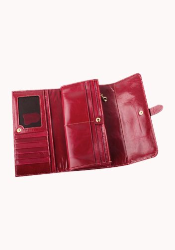 Riza Vintage Oil Wax Cowhide Tri-folds Wallet Red