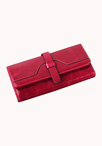 Riza Vintage Oil Wax Cowhide Tri-folds Wallet Red