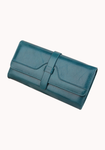 Riza Vintage Oil Wax Cowhide Tri-folds Wallet Blue