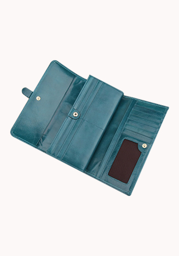 Riza Vintage Oil Wax Cowhide Tri-folds Wallet Blue