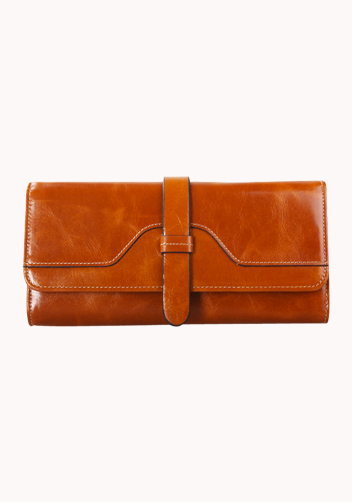 Riza Vintage Oil Wax Cowhide Tri-folds Wallet Camel