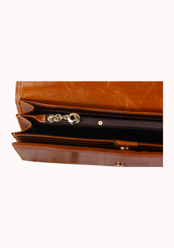 Riza Vintage Oil Wax Cowhide Tri-folds Wallet Camel
