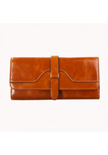 Riza Vintage Oil Wax Cowhide Tri-folds Wallet Camel