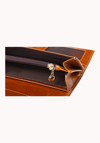 Riza Vintage Oil Wax Cowhide Tri-folds Wallet Camel