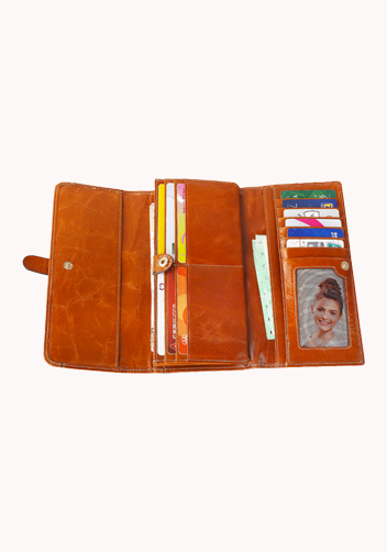 Riza Vintage Oil Wax Cowhide Tri-folds Wallet Camel