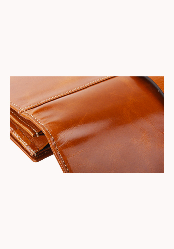 Riza Vintage Oil Wax Cowhide Tri-folds Wallet Camel