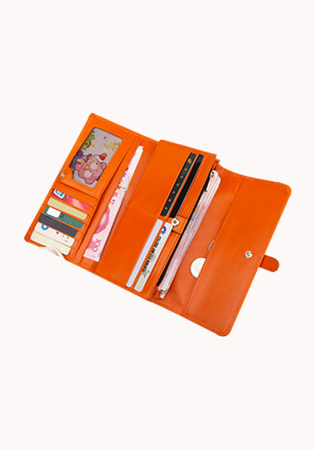 Riza Vintage Oil Wax Cowhide Tri-folds Wallet Orange