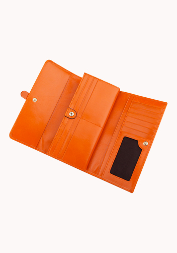 Riza Vintage Oil Wax Cowhide Tri-folds Wallet Orange