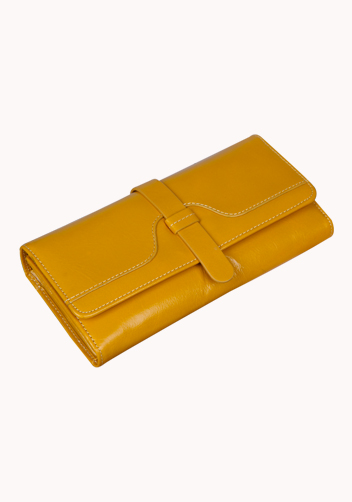 Riza Vintage Oil Wax Cowhide Tri-folds Wallet Yellow