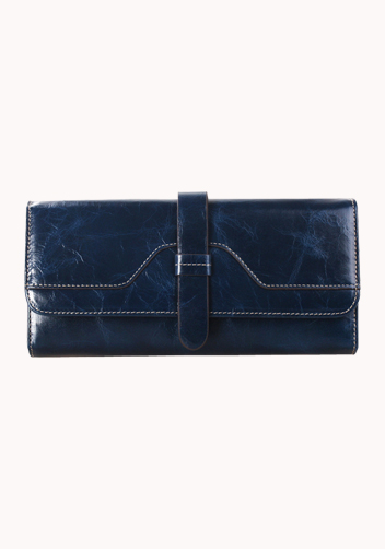 Riza Vintage Oil Wax Cowhide Tri-folds Dark Blue