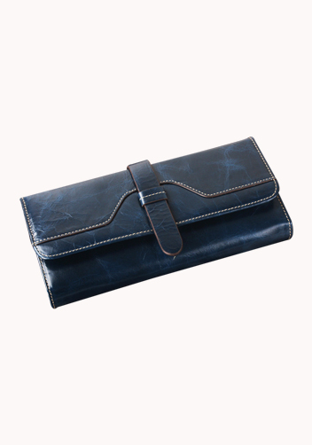 Riza Vintage Oil Wax Cowhide Tri-folds Dark Blue