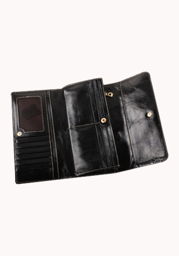 Riza Vintage Oil Wax Cowhide Tri-folds Black