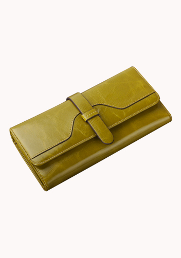 Riza Vintage Oil Wax Cowhide Tri-folds Khakhi