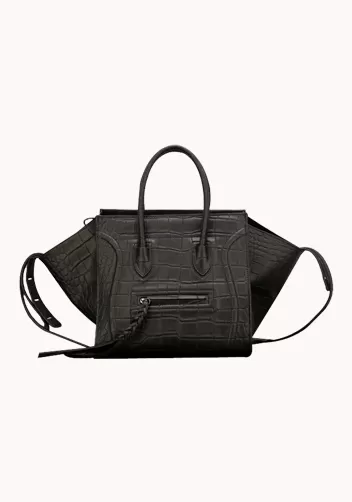 Whitney Croc Leather Tote Black