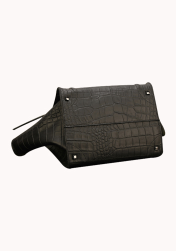 Whitney Croc Leather Tote Black