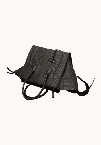 Whitney Croc Leather Tote Black