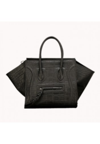 Whitney Croc Leather Tote Black