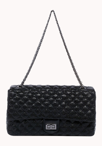 Adele Flap Bag Cowhide Leather Pearl-scale Effect Black