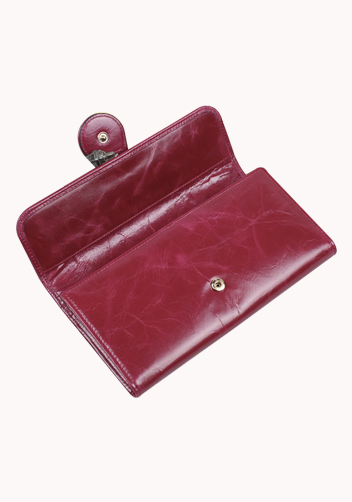 Miriam Vintage Oil Wax Cowhide Tri-folds Hot Pink