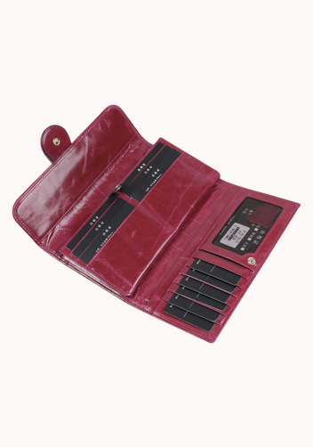 Miriam Vintage Oil Wax Cowhide Tri-folds Hot Pink