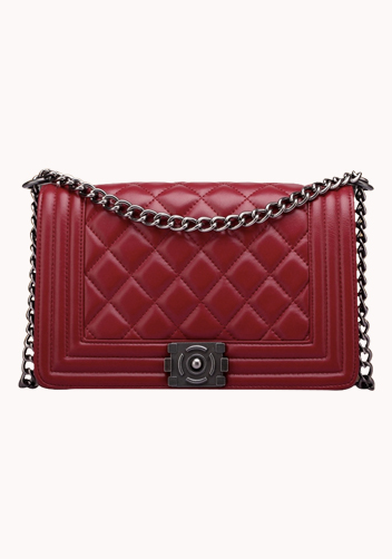 Ingrid Quilted Medium Leather Bag Burgundy