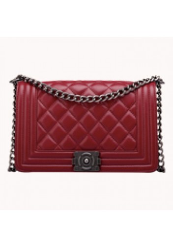 Ingrid Quilted Medium Leather Bag Burgundy