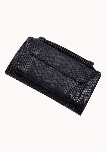 Elizabeth Python Leather Clutch Wallet Black