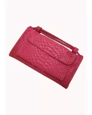 Elizabeth Python Leather Clutch Wallet Hot Pink