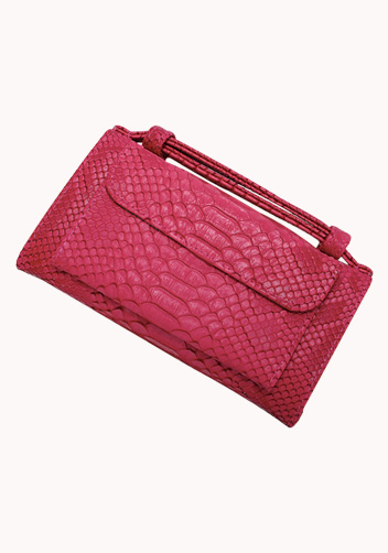 Elizabeth Python Leather Clutch Wallet Hot Pink