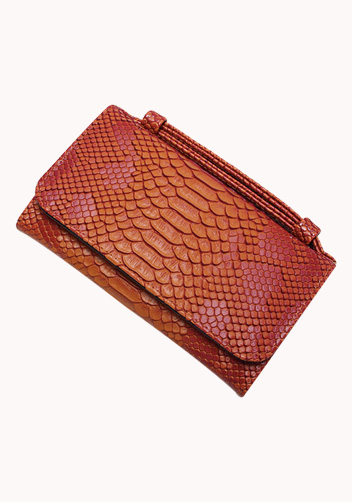 Elizabeth Python Leather Clutch Wallet Orange